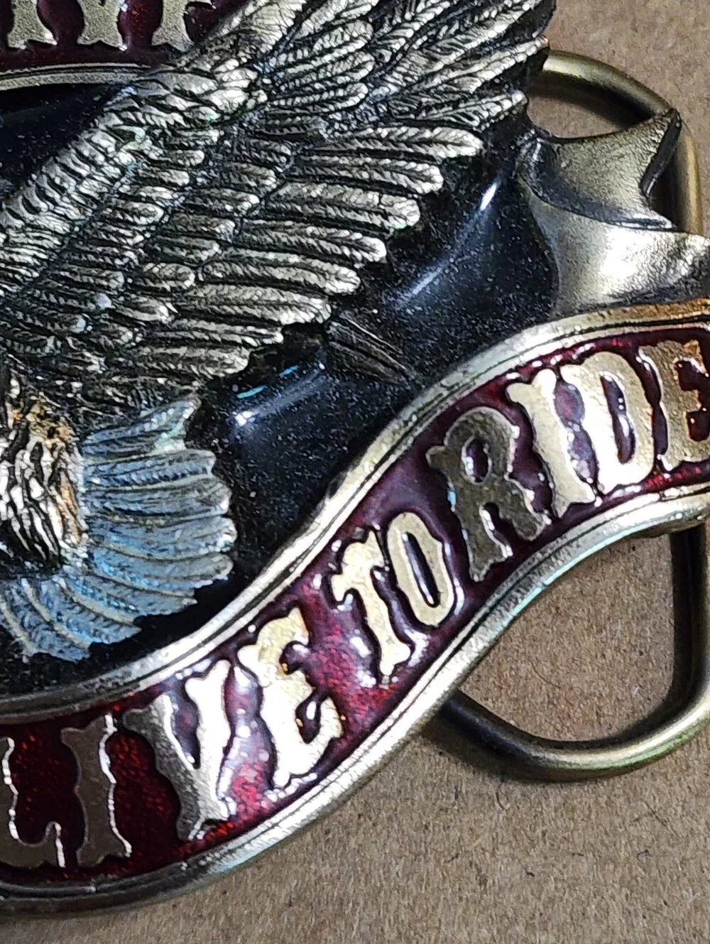 The Great American Buckle Company 1982 Ride To Live-Live To Ride Belt Buckle USA